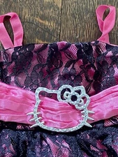 BUILD A BEAR HELLO KITTY SILVER BELTED BUCKLE DRESS BLACK LACE HOT PINK SATIN