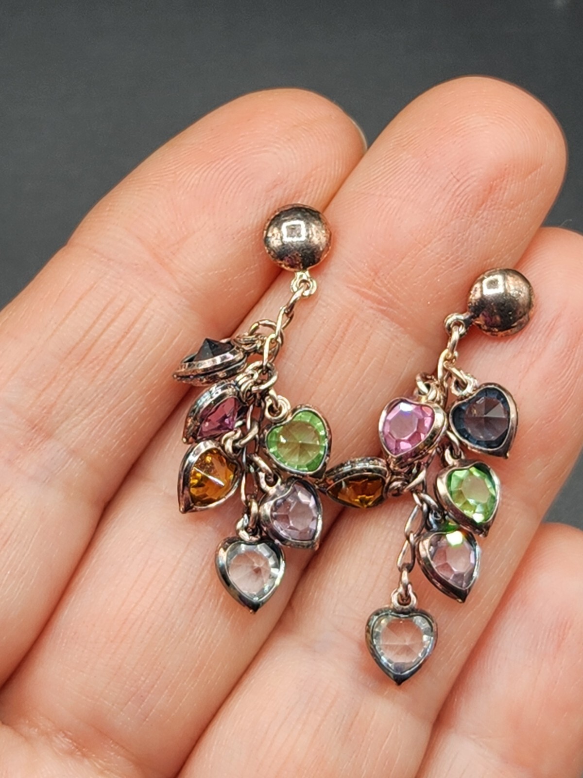 Multicolored Bezel Set Crystals Silver Dangle Ear… - image 2