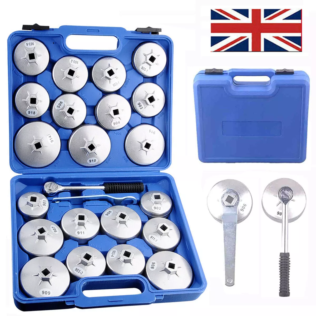 23Pcs Cap Type Oil Filter Wrench Set Automotive Removal Socket Tool Kit Garage