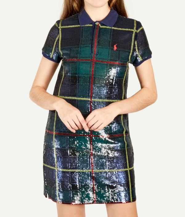 Polo Ralph Lauren Sequined Plaid Polo Cocktail Dress XS Tunic One
