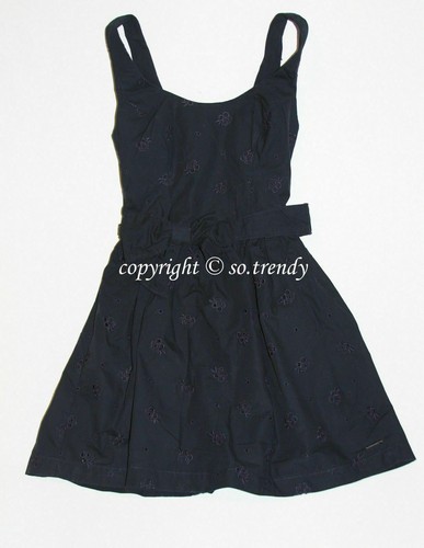 ❤️ Abercrombie by Hollister Womens Alicia Eyelet Lace Spring Navy Sun Dress Sz 2
