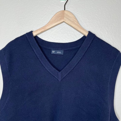 Gap Mens Textured Navy Blue Uniform V-Neck Sleeveless Sweater Vest Size M - Picture 3 of 10