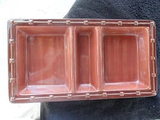 Demdaco Mountain Vista Embossed Rim Rust 3-Section Rectangular Chip and Dip