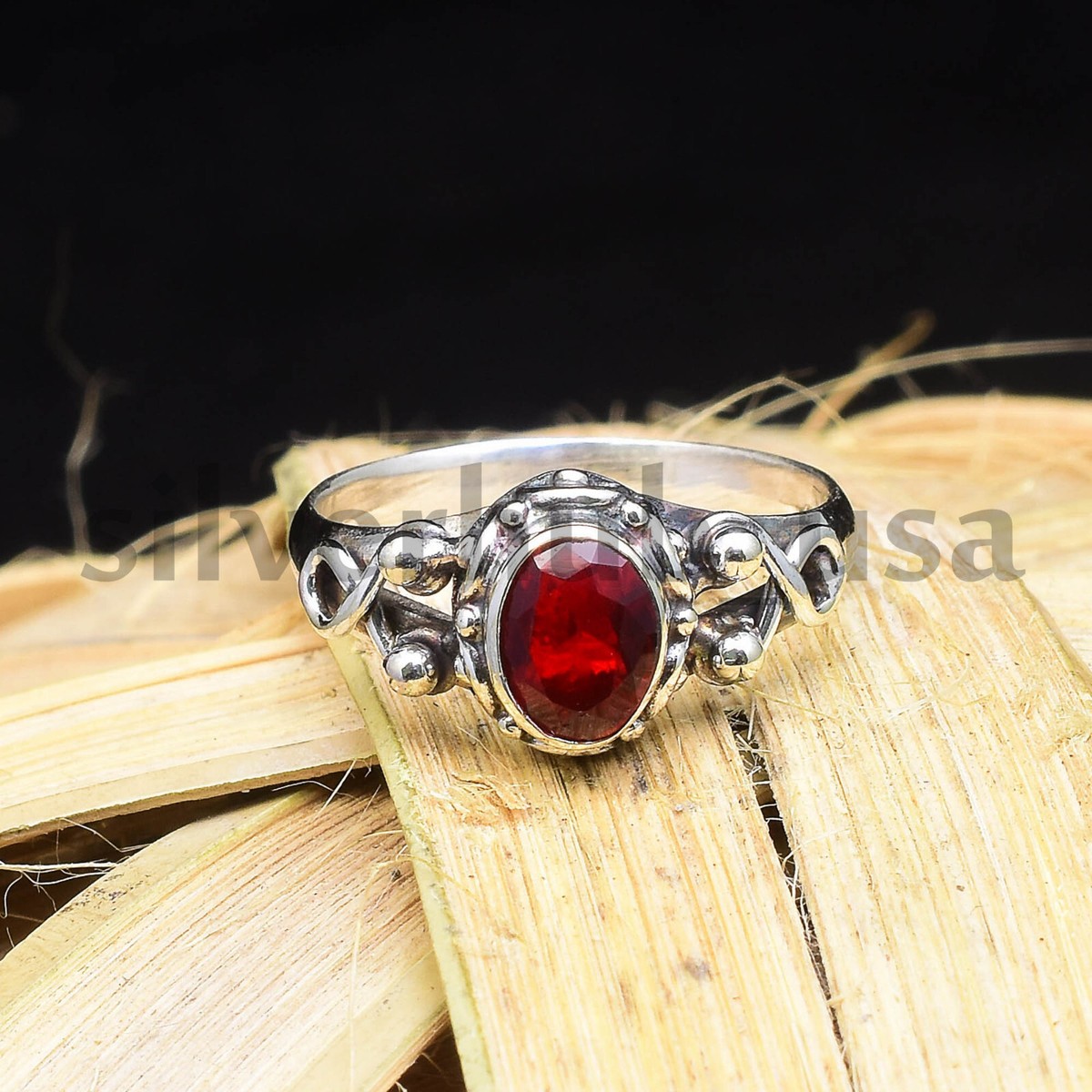 Garnet Gemstone 925 Sterling Silver Birthday Gift Ring