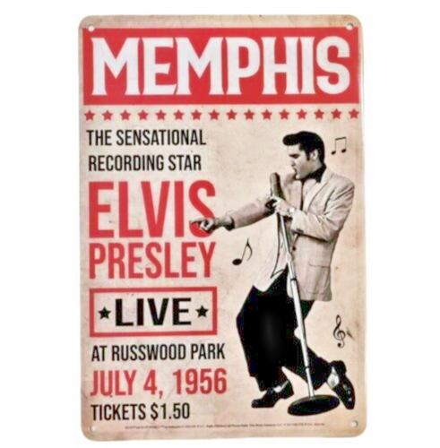 Insegna Elvis Presley retrò 4 luglio concerto al Russwood Park 12" X 8" metallo nuova