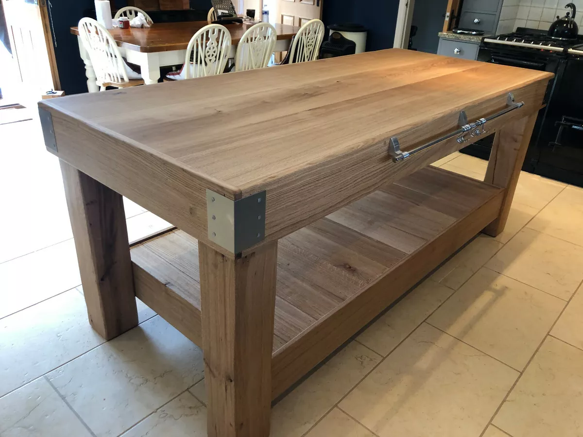 LARGE OAK butchers block kitchen island table storage 6 feet x 3 feet