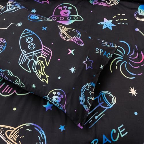 Space Comforter Twin Set Kids Rocket Bedding Set Super Soft & Cute Aliens UFO - Picture 7 of 7