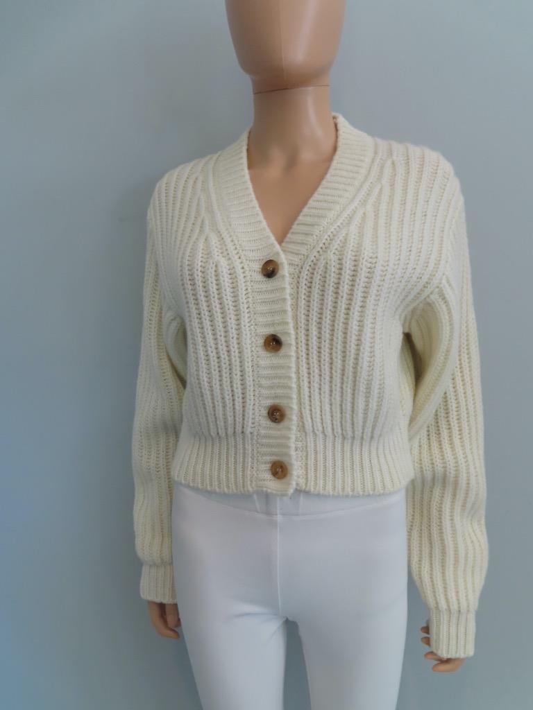 PRADA Ivory Cashmere Blend Button Front Cardigan Sweater Size 36