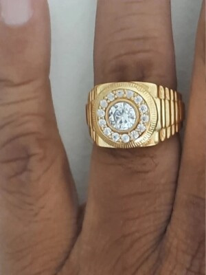 Men's 18K Yellow Gold Plated ROLEX DESIGN 2.10Ct Lab Created Diamond Pinky Ring
