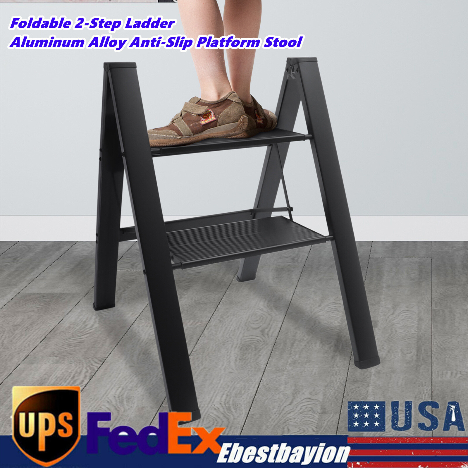 Portable Non-slip 2 Step Ladder Folding Platform Stool 330 lbs Load Heavy Duty