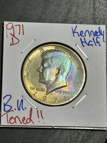 1971 D Kennedy Half Dollar BU Uncirculated MS++ Toning Toned Coin (Raw14558)