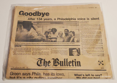 VINTAGE PHILADELPHIA BULLETIN NEWSPAPER FINAL ISSUE JANUARY 29 1982 AFTER 134 YR
