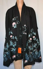 Khaisilk Black Embroidered/Beaded Edges Floral Rectangular Scarf/Shaw 