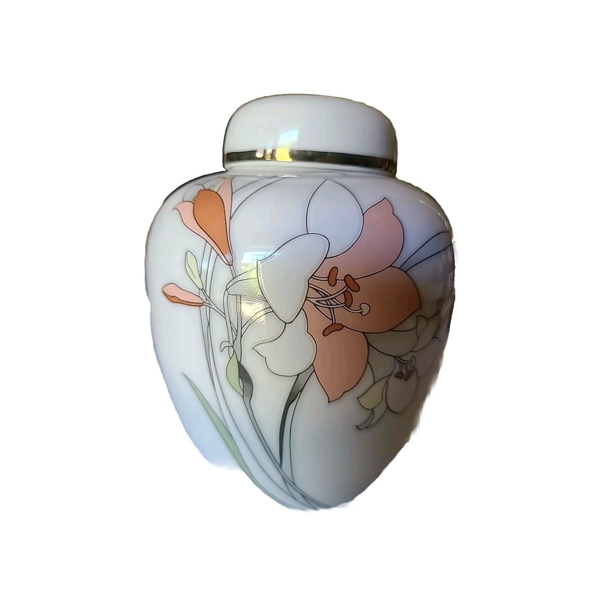 JAMAJI GONGER JAR WHITE WITH FLORAL DESIGN | eBay