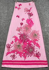 Vintage Miss Shaheen Maxi Skirt Womens 6 XS Pink Butterfly Floral Hawaiian 70s