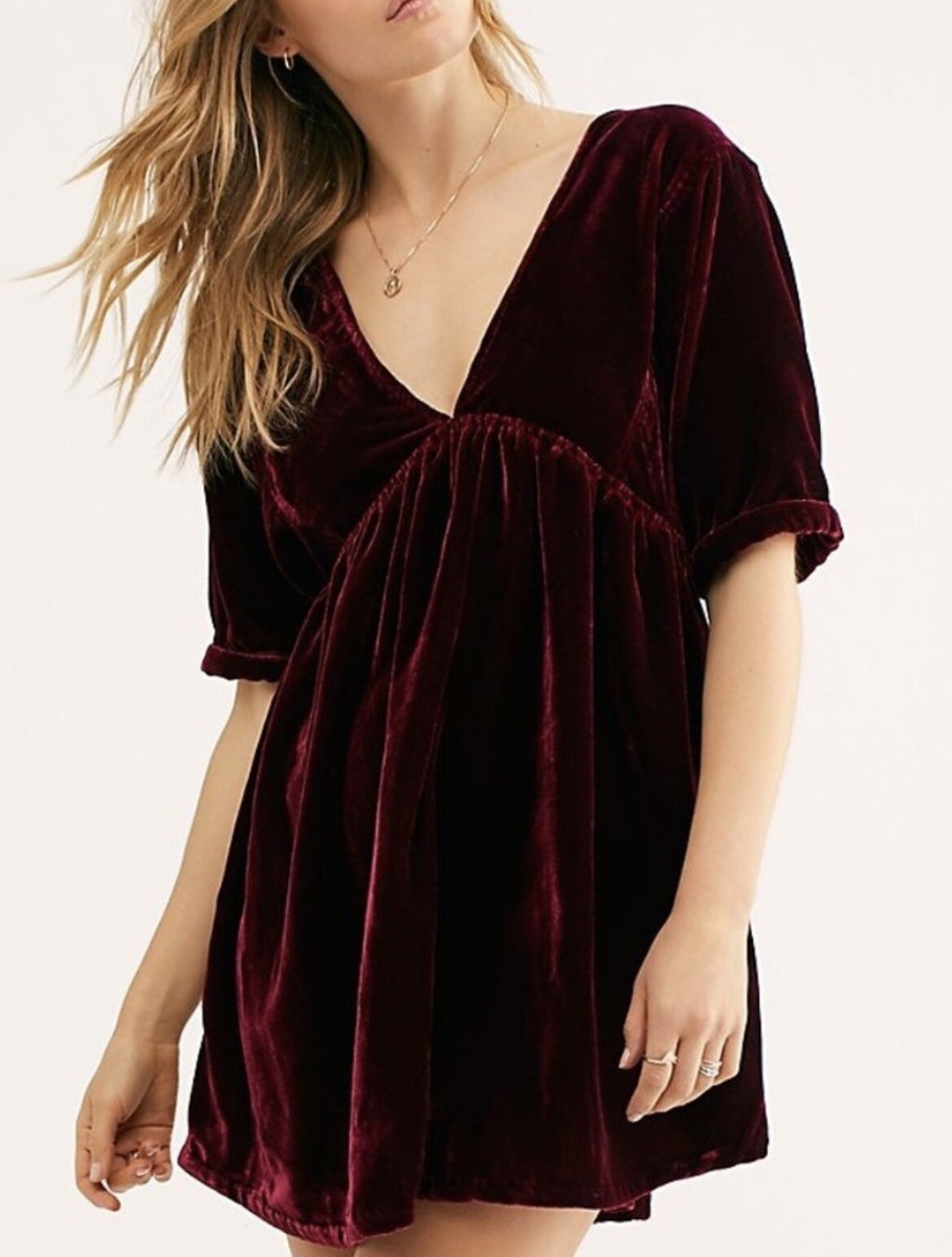 Free People Ivy Velvet Mini Dress Size S Holiday Cocktail Party Burgundy  Wine | eBay