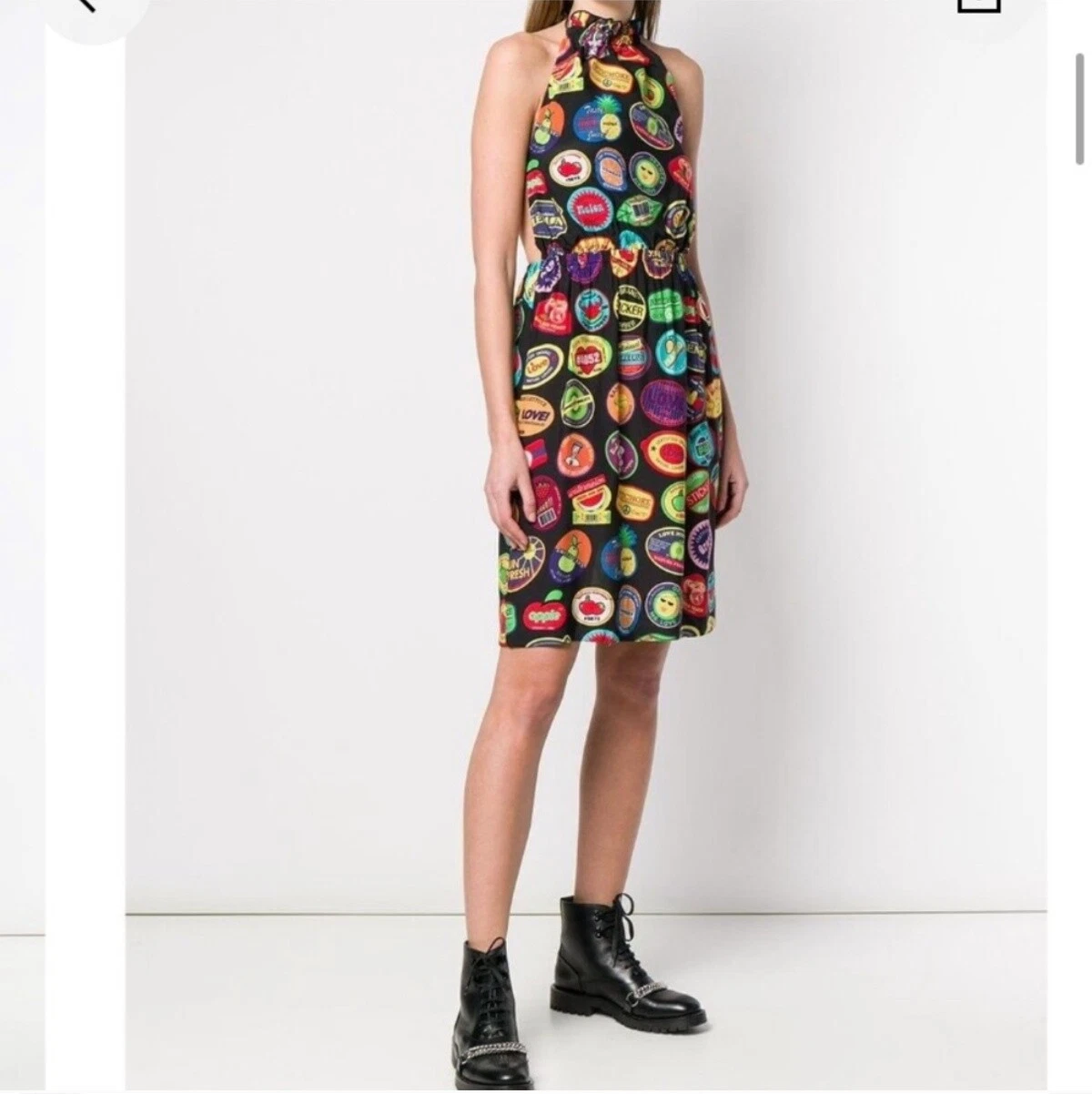 Abito posteriore cravatta Love Moschino supporto frutta misto seta nera 6