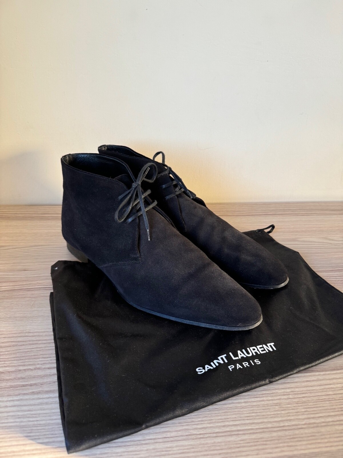 100% AUTENTICI Stivali eleganti Saint Laurent allacciati neri scamosciati 45 EU 11 UK