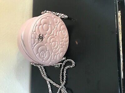Chanel Camellia Round Clutch with Chain Pink Leather Mini