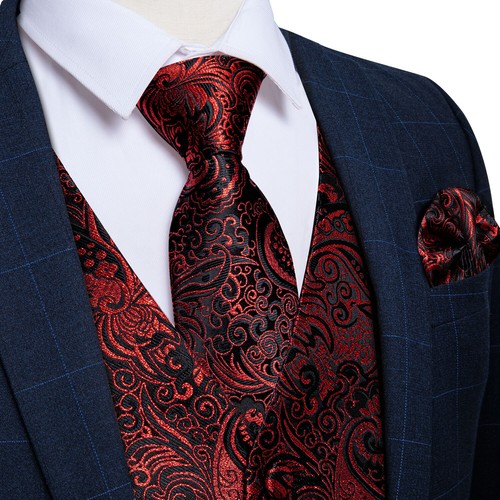50 Colors ! Hi-Tie Mens Waistcoat Formal Casual Wedding Vest Suit Tie Set UK - Picture 192 of 230