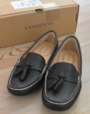 LANDS' END Mokassins 37,5 Julia Slipper Leder schwarz UK 5 bequem NEU OVP