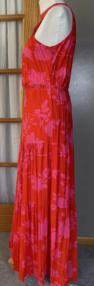 Maxi Vestido Floral En Niveles Para Mujer M Rojo Rosa Halter Cuello Boho Playa Cottagecore Foto 4 de 4