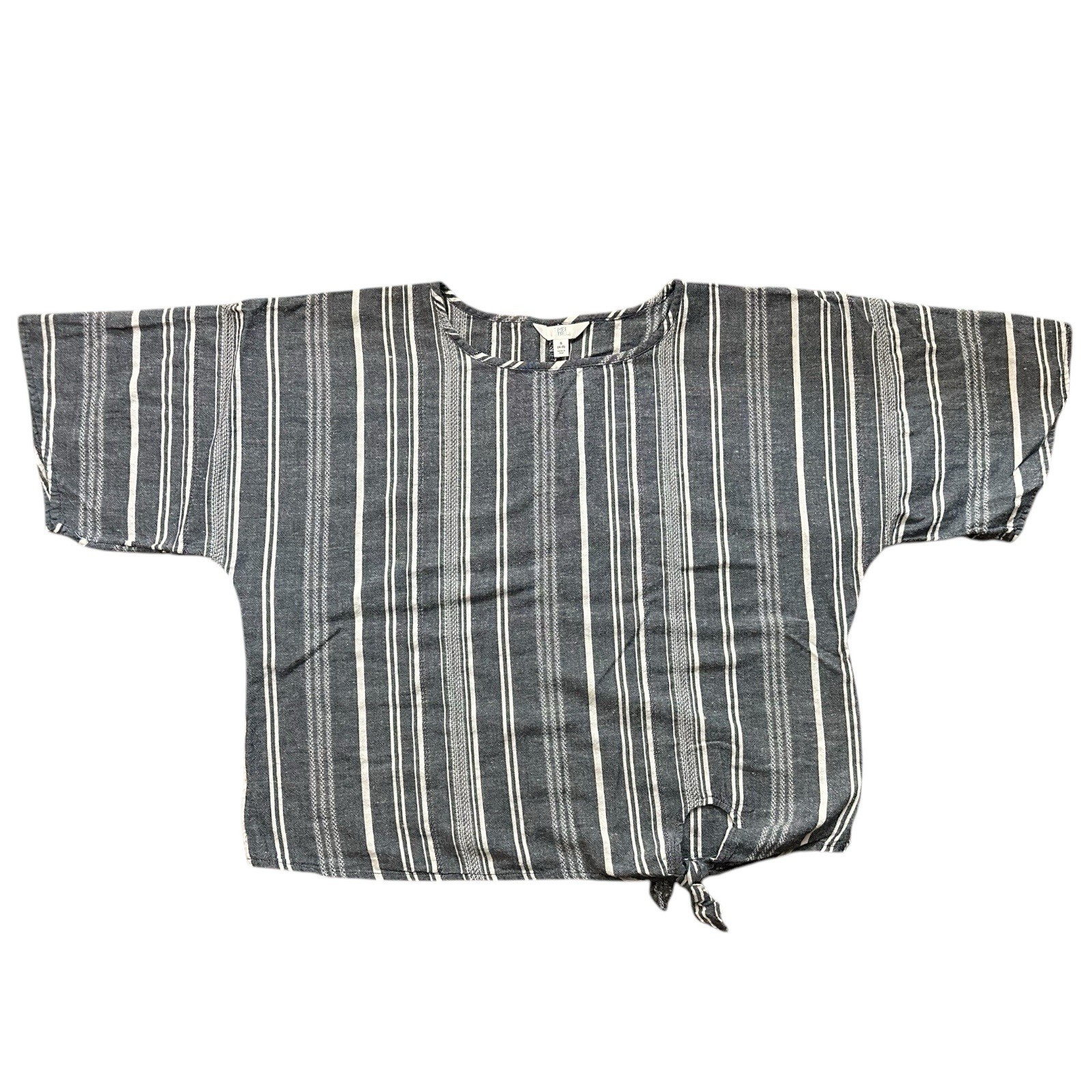 Women’s Striped White & Blue Loose Short Sleeve Top Size S