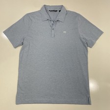 Travis Mathew Golf Polo Shirt Men  s Large Micro Stripe Blue Logo Performance