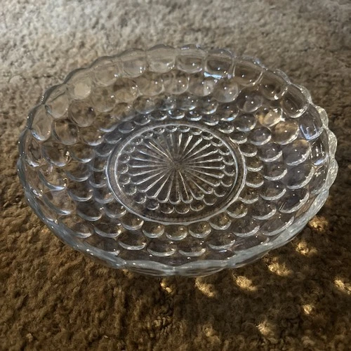 VTG Anchor Hocking Shallow Serving Bowl Dish Bubble Pattern Clear 8 3/8" Glass