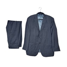 Jos A Bank Mens Traveler 2PC Suit Tailored Fit 46R 42x29 Pant Gray 100 Wool