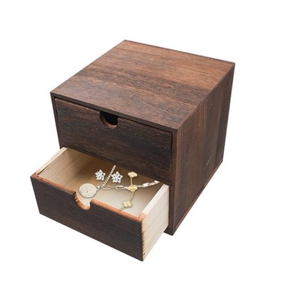 2-Drawer Desk Organizer Rustic Wooden Drawer Organizer for Storing Small Item...