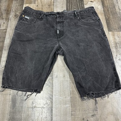 LRG Jean Shorts Men 40 Black  Grass Roots Straight Fray Cut Off