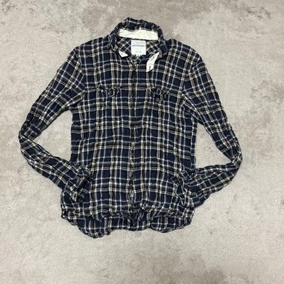 STILL BY HAND Navy Check Long Sleeve Shirt Size M with Pocket