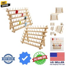 2X60 Spools Wooden Thread Rack/Thread Holder Organizer with Hanging Hooks for...