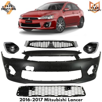 Front Bumper Cover Fascia & Grille Assembly Kit For 2016-2017 Mitsubishi Lancer