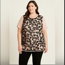 Vince Camuto Plus Size 3X Sequin Beaded Mesh Overlay Blouse Romantic Glam — NWT