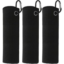 Microfiber Golf Towels - 3 Pack Waffle Pattern for Cleaning - Black