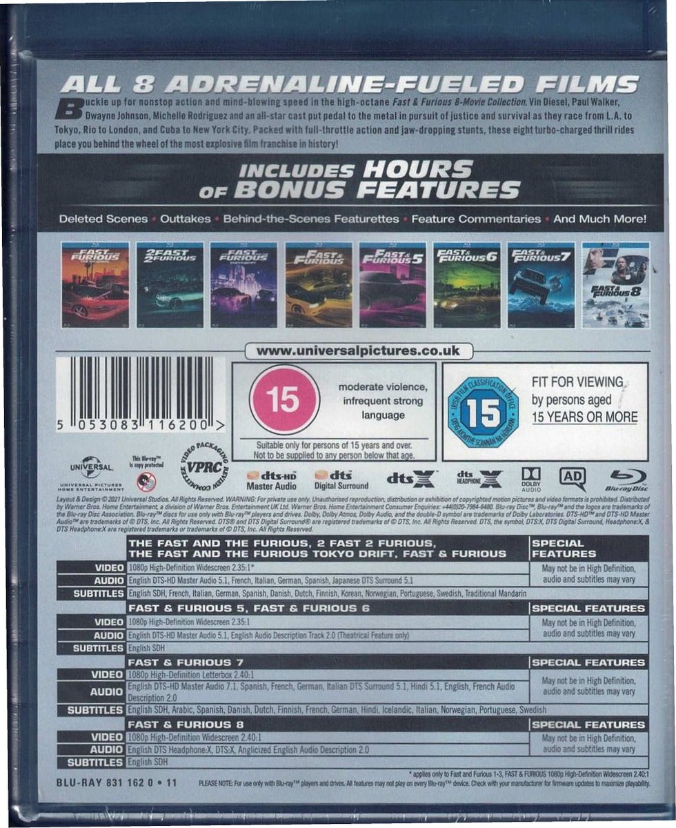Fast Furious: 8-Movie Collection [Blu-Ray Box Set]