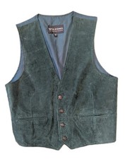 Vtg Wilson Leather XL Vest 4 Button Green Suede Pockets Nylon Cowboy Equestrian
