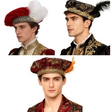 1Pcs Medieval Renaissance Feathered Beret Floppy Hats Delicate Cosplay Costume