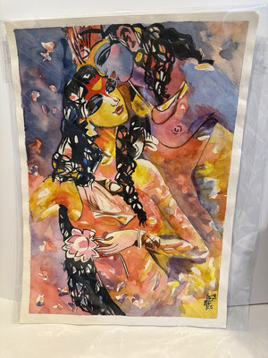 Original Watercolor Painting Titled ''Two Bodies One Soul'' by Artist Sudip Mitra