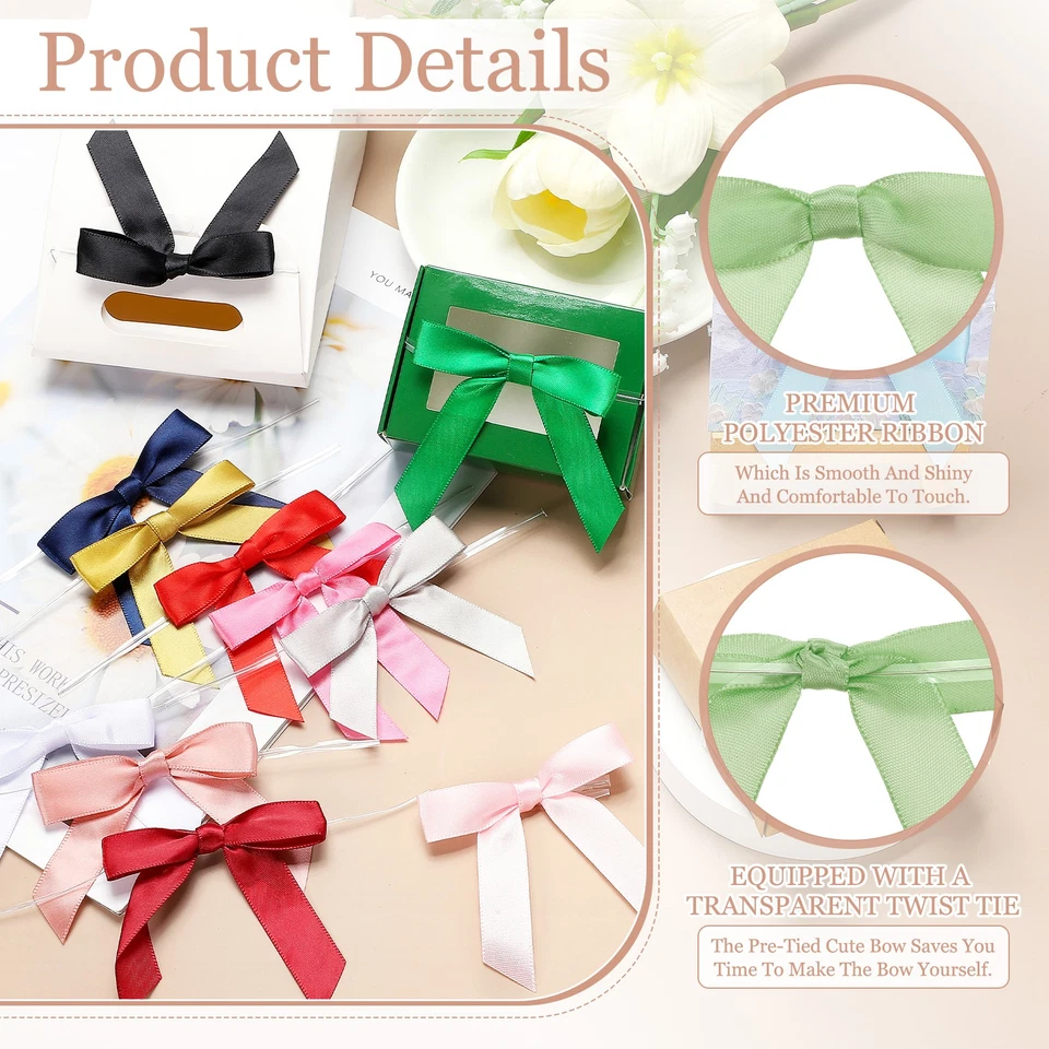 Arcos de corbata torcidos, 50 piezas arco de cinta de satén prefabricado de 2,5" para manualidades verde oliva Foto 3 de 4