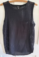 Banana Republic Women s Tank Top Black Med. Open Stitch Mesh Die Cut Pocket