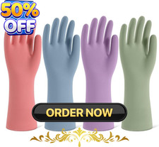 Rubber Cleaning Gloves for Dishwashing, 4 Pairs Reusable Kitchen Gloves