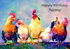 PERSONALISED Birthday Card Painted Poultry Hens CHICKENS Mum Dad Son Daughter