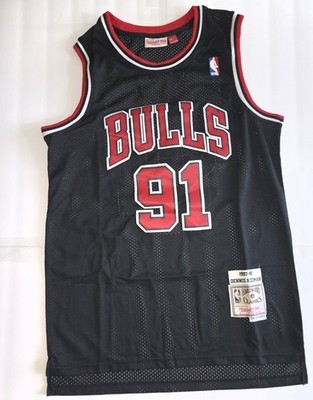DENNIS RODMAN CHICAGO BULLS black MITCHELL & NESS NBA 1996-97 jersey sz L