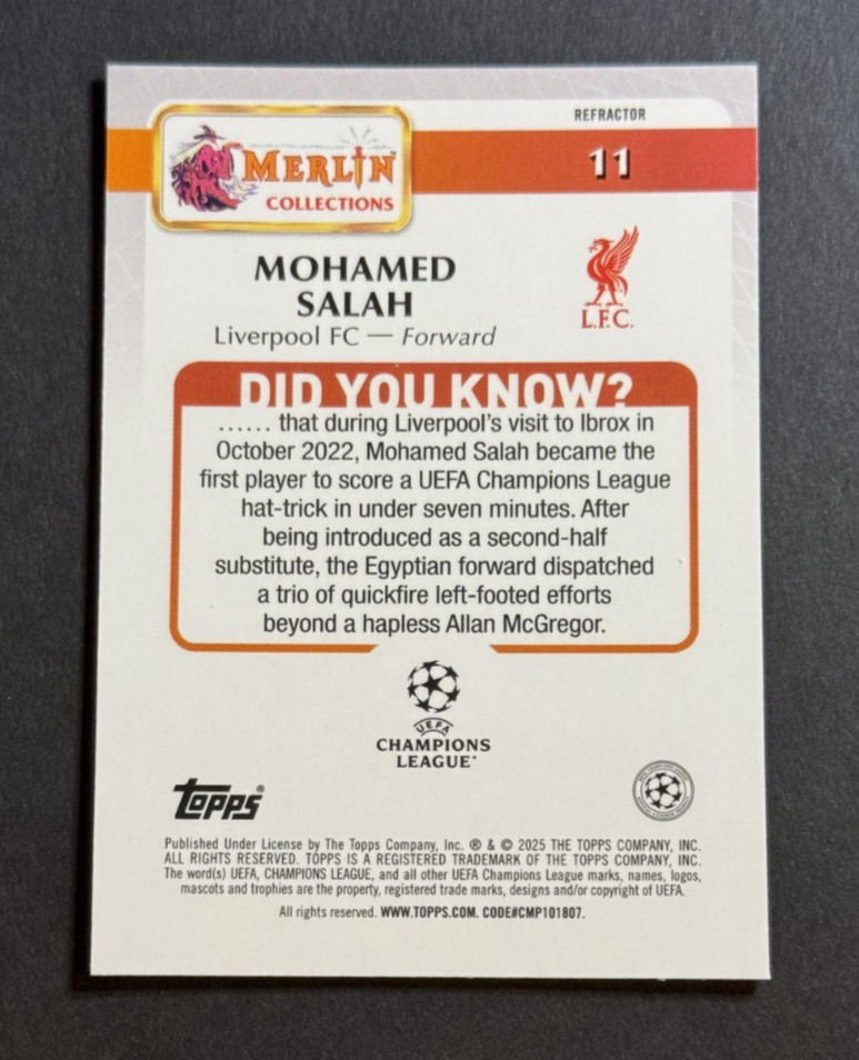 Mohamed Salah 2024-25 Topps Merlin #11 Base Refractor Liverpool