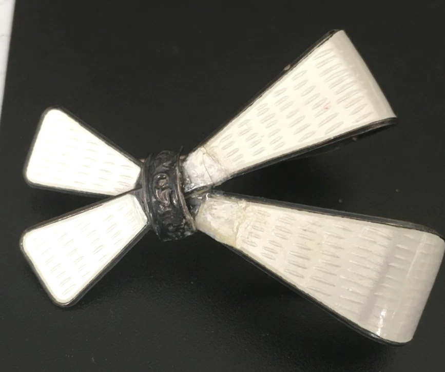 Vintage Brosche Anstecknadel Knut Andreas Rasmussen NORWEGEN 925 STERLING SILBER Emaille Schleife