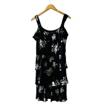 White House Black Market Floral Layered Sleeveless Dress Size 8 Black Cream