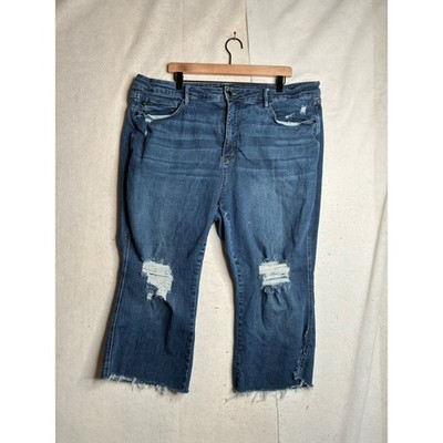 Judy Blue Distressed Crop Jeans Womens 24W Medium Wash Raw Hem Stretch JB88739